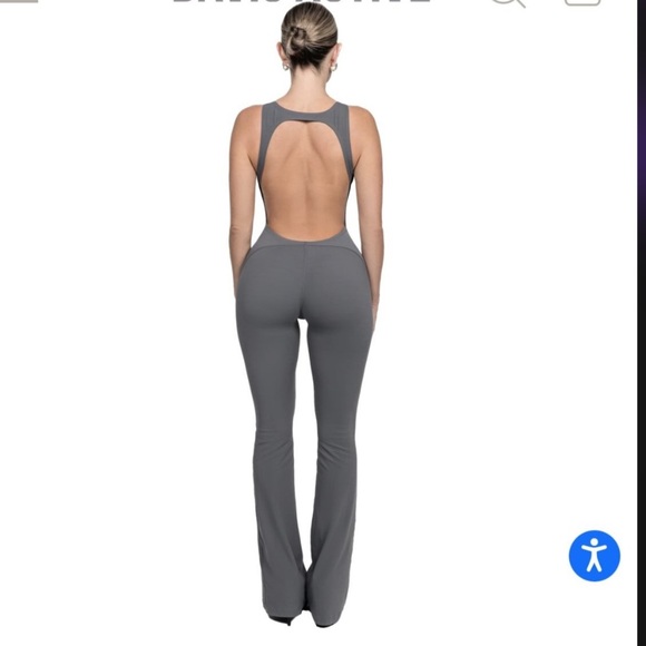 davis active Pants - Davis Active Backless Flare Jumpsuit Onesie Gray Steel Size S/M